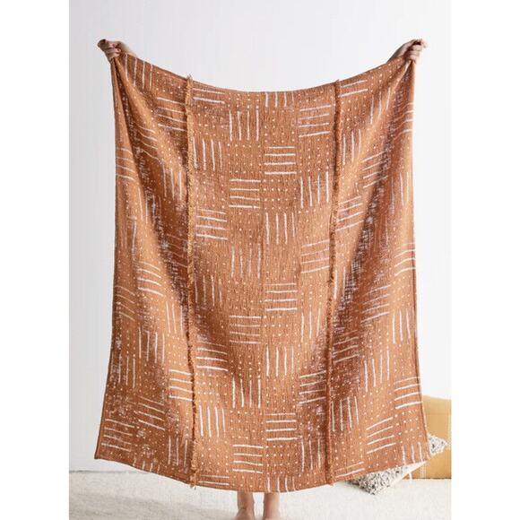 Urban Outfitters Kaya Boho Throw Blanket Orange Geometric - Picture 1 of 7